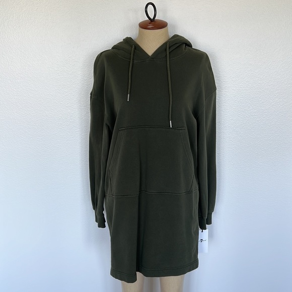 7 For All Mankind Green Hooded Long Sleeve Oversized Sweatshirt Dress - Picture 2 of 13